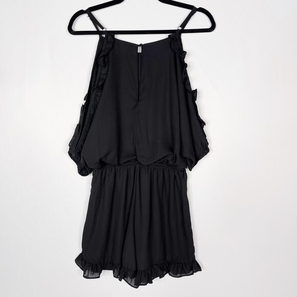 She + Sky Small S Black Ruffled Cold Shoulder Romper Scoop Neck Keyhole - Picture 2 of 10